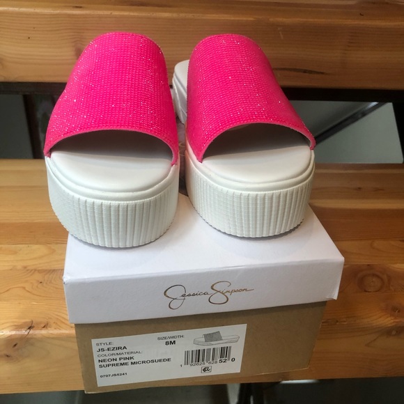 Jessica Simpson Neon Pink Ezira Platform Slides - Picture 2 of 7